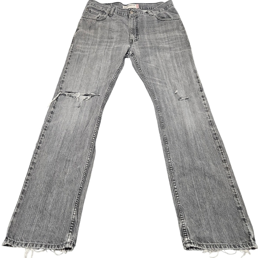 Levis 505 Jeans Mens 33x34 Black Charcoal Wash Straight Denim Distressed Grunge